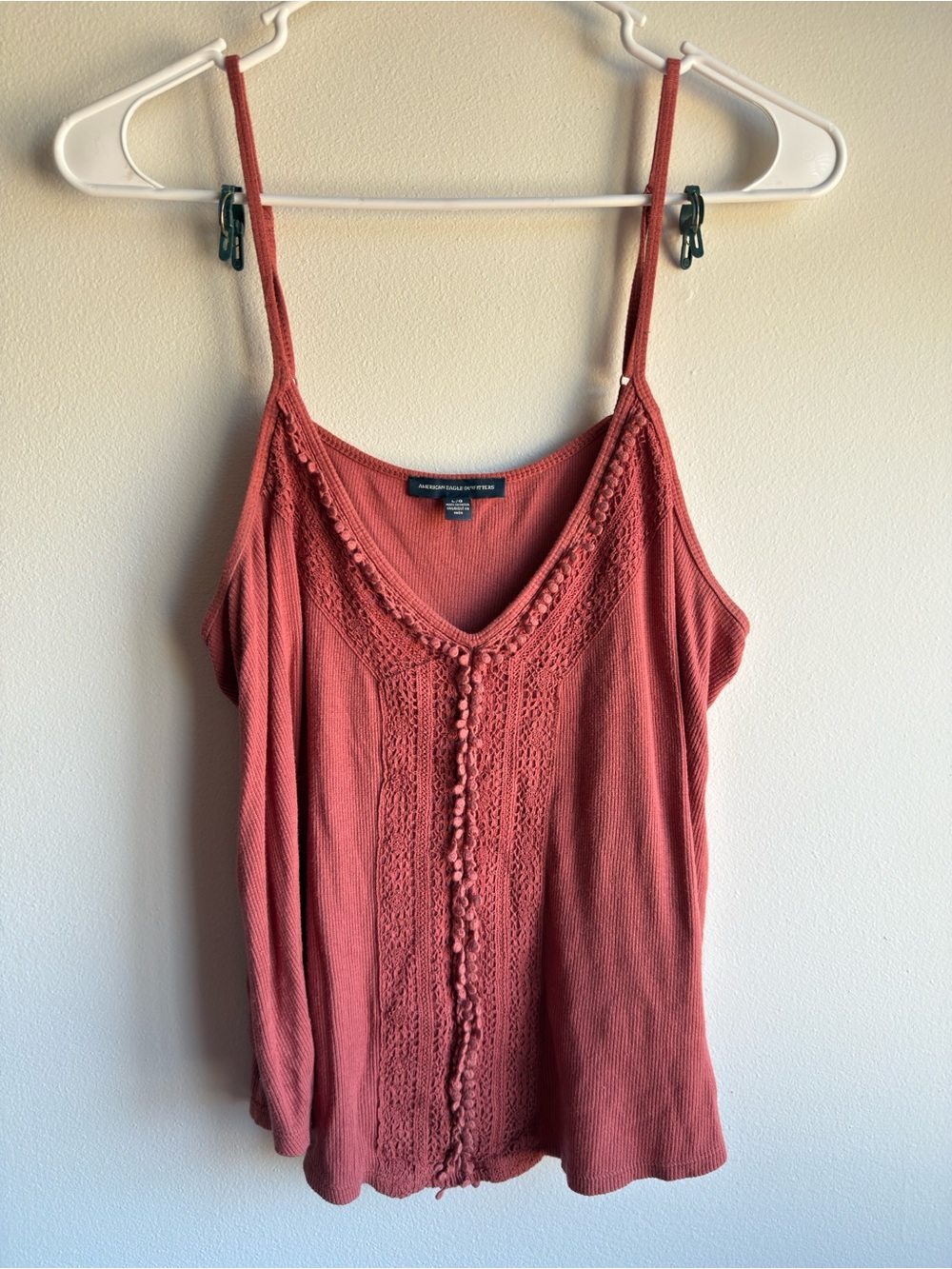 American Eagle Rust Boho Crochet Trim Flowy Cami Tank Top Size L